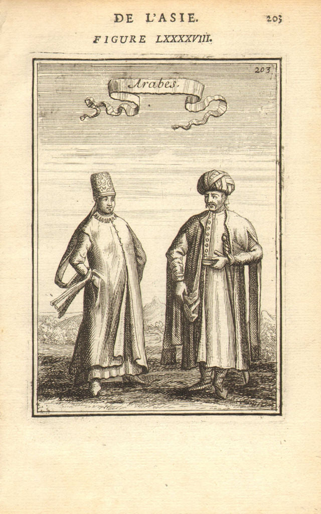 ARABIA COSTUME. Arabs in traditional 17C dress. 'Arabes'. MALLET 1683 print
